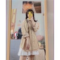 Aó sơ mi nữ ,áo sơ mi dài tay oversize form rộng thêu hình mặt cười chất vải nhung tăm nhiều màu - cam