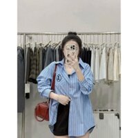 Áo sơ mi nữ Áo Sơ mi hoạ tiết kẻ Thêu logo xinh xắn thanh lịch cho nữ