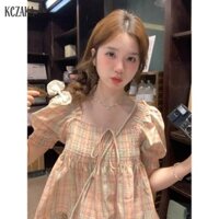 Áo sơ mi nữ Áo sơ mi kẻ sọc ngắn tay phồng ngọt ngào dáng rộng babydoll áo