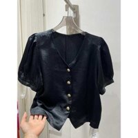 áo sơ mi nữ áo sơ mi nữ tay ngắn Áo sơ mi phong cách Pháp Xiaoxiang áo ngắn cổ chữ V cho nữ áo sơ mi ngắn tay tay bồng sang trọng axetat mẫu mới mùa hè 2025