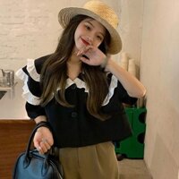 Áo Sơ Mi Nữ Áo Thun Tay Lỡ Voan Cổ Búp Bê Tay Ngắn Dáng Rộng Thời Trang Xinh Xắn Cho Nữ