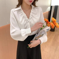 Áo Sơ Mi Nữ Basic Cổ Nhún, Áo Sơ Mi Dài Tay Công Sở Sang Chảnh Phong Cách Hàn Quốc - Ellie Dress