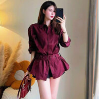 Áo Sơ Mi Nữ Basic From Rộng Dáng Dài Cổ Bẻ Kèm Dây Nịt Xinh Style Hàn Quốc Thanh Lịch