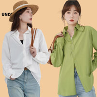Áo Sơ Mi nữ basic trắng đen xanh cốm be UNDERCOOL Chất Lụa Hàn Form Rộng Dài Tay Vintage đi học đi làm ASM04