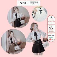 Áo Sơ Mi Nữ Bèo Dài Tay Tiểu Thư Cổ Nơ 2 Màu Trắng Be Ennie House CD192