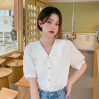 Áo sơ mi nữ bigsize cổ sen tay ngắn bồng style tiểu thư phong cách hàn quốc sang trọng thanh lịch cho nàng chuppy SM30