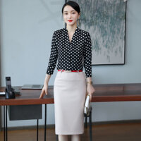 Áo Sơ Mi Nữ Chấm Bi Cổ Chữ V Hàn Quốc_ Thời Trang Trung Niên Cho Mẹ