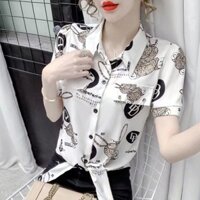 Áo sơ mi nữ, chống nắng, thời trang và vừa vặn, cao cấp mùa hè 2023 phong cách mới in hình ngắn tay mỏng s