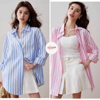 Áo sơ mi nữ CICIDREAM  phom rộng  đuôi tôm  ,  2 màu  xanh và hông nhạt