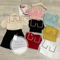 Áo sơ mi nữ cổ bèo viền nhỏ cộc tay