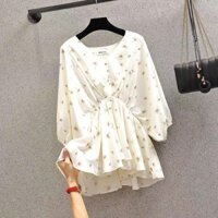 Áo sơ mi nữ cổ chữ V cỡ lớn
