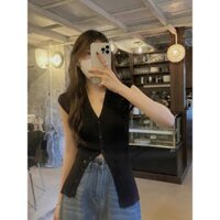 Áo sơ mi nữ cổ chữ V ngắn tay phong cách Hàn Quốc mùa hè