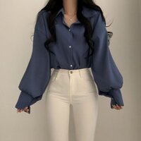 Áo sơ mi nữ cổ chữ V tay bong bóng cỡ lớn chuyên nghiệp