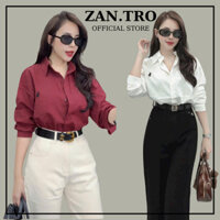 Áo sơ mi nữ cổ đức thêu ngựa ZANTRO Áo sơ mi dài tay form rộng chất mềm mịn 385