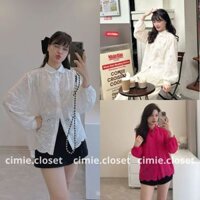 Áo sơ mi nữ cổ sen phối thô ren thêu hoa phong cách HQ By Cimie Closet