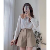 Áo sơ mi nữ cổ sen viền - Áo kiểu công sở mẫu mới hè 2022 - Trắng - Free size