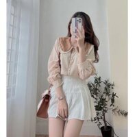 Áo sơ mi nữ cổ sen viền - Áo kiểu công sở mẫu mới hè 2022 - Be - Free size