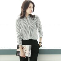 Áo sơ mi nữ cổ trụ kẻ sọc đen trắng trẻ trung sm13 - m