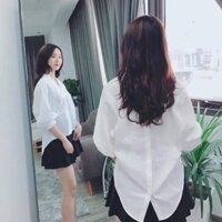 Áo sơ mi nữ cổ trụ lệch tà siêu xinh