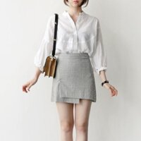 Áo sơ mi nữ cổ trụ tay bồng vai bồng SLINEN, chất vải Linen bột Premium, form suông trẻ trung.