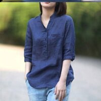 Áo sơ mi nữ cổ trụ , vải đũi xước tơ mềm form rộng phong cách hàn quốc cao cấp A25