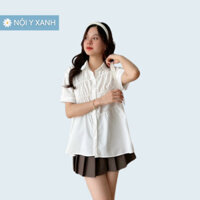Áo sơ mi nữ cộc babydoll Noiyxanh nhún bèo cách điệu nhiều màu pastel