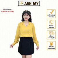 Áo sơ mi nữ công sở Anh Mỹ cổ tim tay phồng đính nút MT125