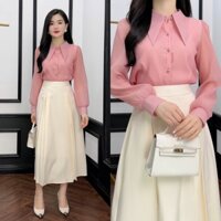 Áo sơ mi nữ công sở, áo kiểu nữ công sở thiết kế chất tơ vân sang trọng Emvy Fashion H16 chân váy CV2