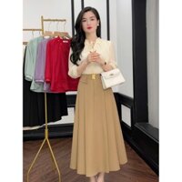 Áo sơ mi nữ công sở, Áo sơ mi kiểu nữ công sở chất tơ hàn lót lụa cao cấp Emvy Fashion H13, chân váy CV8