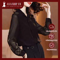 Áo Sơ Mi Nữ Công Sở Đen Phối Ren Thêu Ngọt Ngào SM15 - Hàng Quảng Châu Cao Cấp