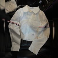 Áo Sơ Mi Nữ Croptop 3 Vạch Tay, Chất Thô Nến, Thoáng Mát, TNG52195