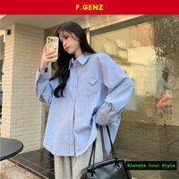 Áo sơ mi nữ dài tay 3 màu sọc xanh, hồng, kaki dáng rộng nhẹ nhàng sang trọng thích hợp đi biển, dạo phố f.genz