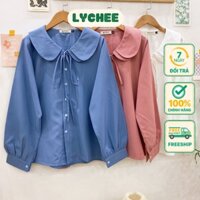 Áo sơ mi nữ dài tay cổ sen 2 lớp phối dây nơ cách điệu cổ tay bồng cài khuy có big size Lychee Lady Store #124