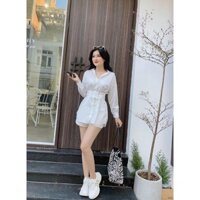 áo sơ mi nữ dài tay form rộng dáng dài kèm đai 2 màu - Màu trắng - Freesize < 62 kg