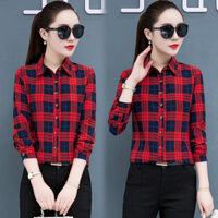 Áo sơ mi nữ dài tay kẻ caro thời trang công sở Haint Boutique HB49 - L