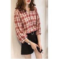 Áo sơ mi nữ dài tay kẻ sọc ca rô thời trang thu hè c029