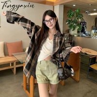 Áo sơ mi nữ dài tay kiểm tra màu sắc cổ điển