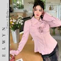 Áo sơ mi nữ dài tay màu hồng pastel thiết kế hoa rút nhăn ELWYN EL112