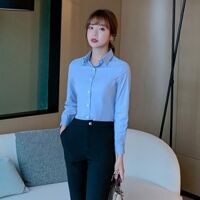 Áo sơ mi nữ dài tay thời trang Haint Boutique, Áo sơ mi nữ công sở phong cách Hàn Quốc, mẫu có nhiều màu lựa chọn HB32 - Xanh - L
