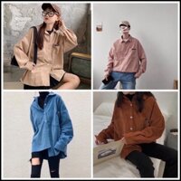 Áo sơ mi nữ dài tay TRƠN Basic Unisex Dáng Rộng Trắng và Xanh, Nâu Kiểu áo sơ mi nữ tay dài form rộng