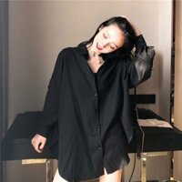 Áo Sơ Mi Nữ Dài Tay Vải Lụa  Kiểu Form Rộng, Áo Sơ Mi Nữ Trắng Bigsize Công Sở Sơ Mi Trắng Đen Leevin Store