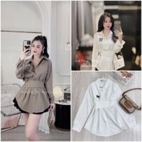 áo sơ mi nữ dáng dài form rộng may logo, áo sơ mi dài tay công sở sanh chảnh - TRẮNG - Freesize