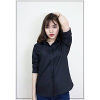 Áo sơ mi nữ đen dài tay basic dáng suông AM