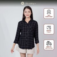 Áo Sơ Mi Nữ Đen Kẻ Caro Chất vải Rayon Mềm Mại Màu Dark Stripe Thời Trang thương hiệu Lux Clothing