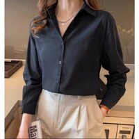 Áo sơ mi nữ đen tay dài basic, form chuẩn, chất liệu mền mịn