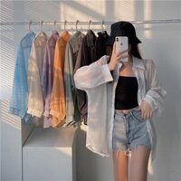 Áo sơ mi nữ đi biển voan tàng hình - Áo khoác nhẹ oversize mix cùng 2 dây siêu xinh - Be