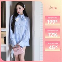 Áo Sơ Mi Nữ Đũi Thô ELENA Thiết Kế Hoa Cài Nổi Sang Chảnh Phối Viền Bèo Công Chúa A28