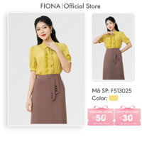 Áo sơ mi nữ FIONA dáng suông sơ mi nữ thiết kế cao cấp màu vàng cổ và nẹp kẹp bèo phù hợp đi làm đi chơi F513025