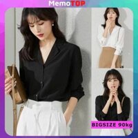 Áo sơ mi nữ form rộng có bigsize trắng đen kiểu hàn quốc tay dài công sở đẹp MEMOTOP MM01