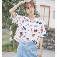 Áo Sơ Mi Nữ Form Rộng In Họa Tiết Dễ Thương  yummyfashion1 SMHT1